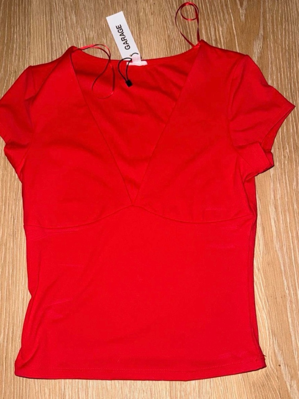 Garage Bright Red V-Neck Short Sleeve Top